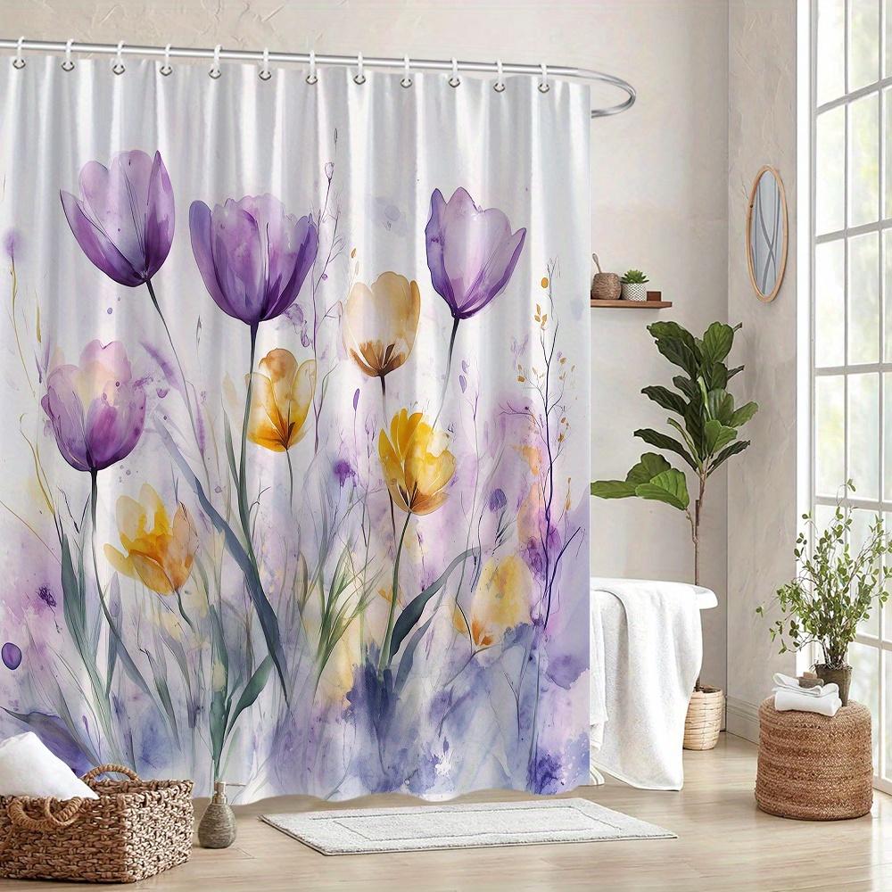 1 Piece Of Exquisite Tulip Watercolor Shower Curtain - Impressionist Fantasy Style, Polyester Fabric, Machine Washable