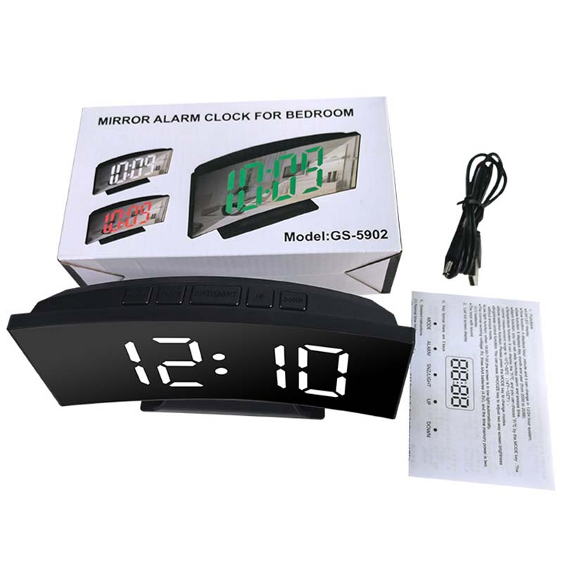 1pc LED Mirror Digital Clock Bedroom Office Travel Electronic Table Clock Desktop Makeup Mirror Alarm Clock Temperature Function