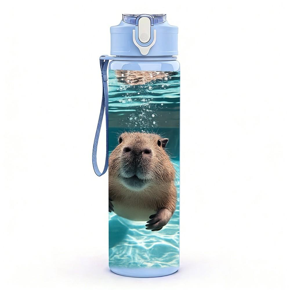 1PC Capybara Relaxing Water Animal Print 750ml Color Plastic Sports Water Bottle Leakproof Flip Straw Lid Suitable for Sports Office Home Use