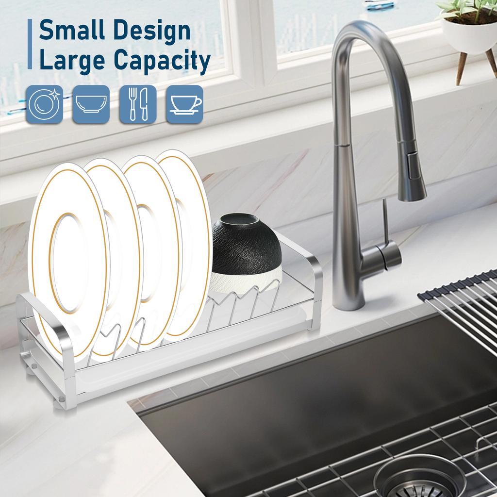Kitchen Drying Rack Small Dish Drying Rack Stainless Steel Small Bowl Drainer Compact Kitchen Counter Dish Drainer with Tray