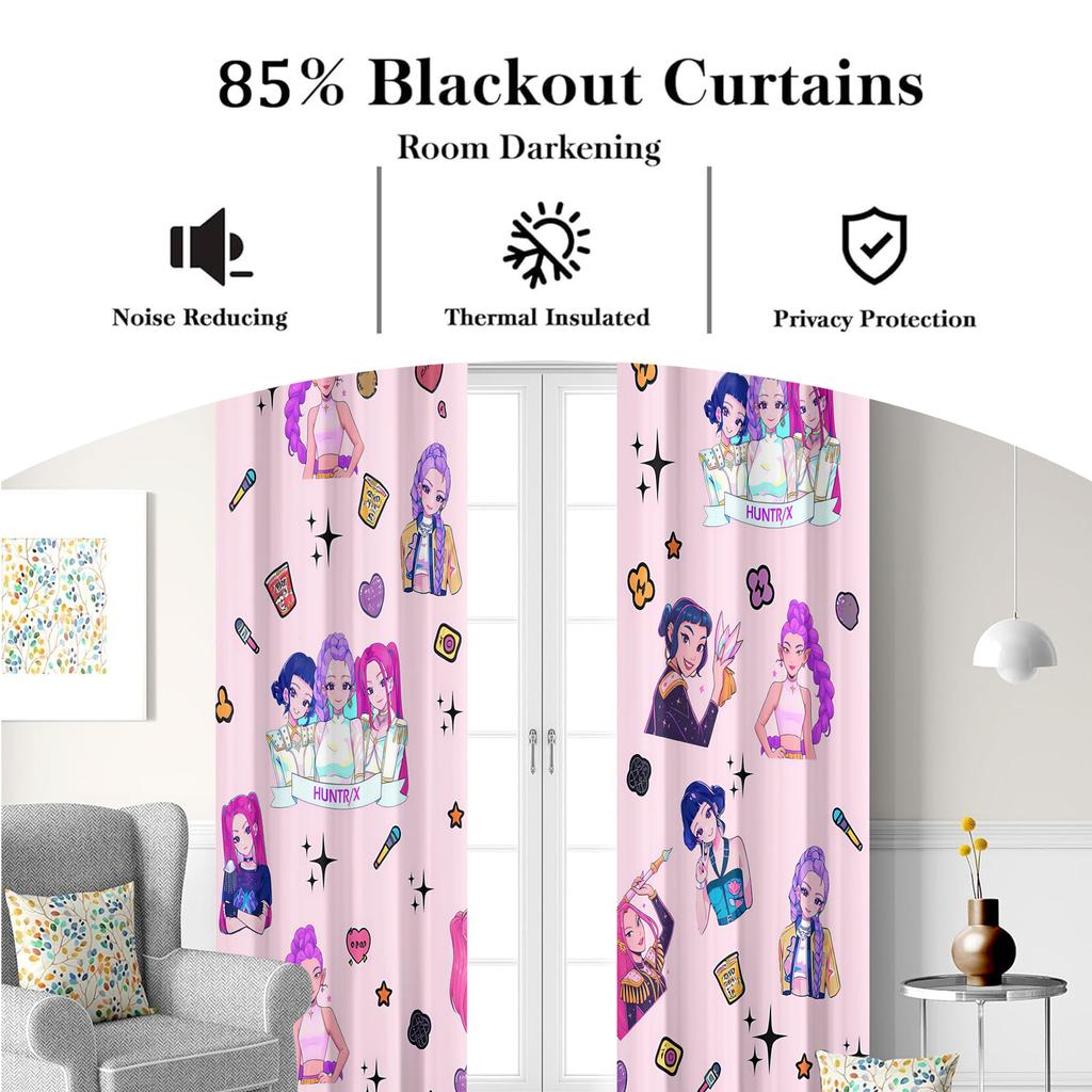 2Pcs K-Pop Demon Hunters Hot Anime Cartoon Printed Blackout Curtains Perfect For Bedroom Living Room Fashion Decorative Curtain