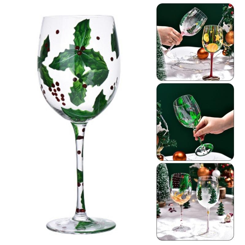 Christmas Themed Wine Glass Goblet High Stem Drinking Cup for Festival Holiday Party Decoration and Toasting Drinkware