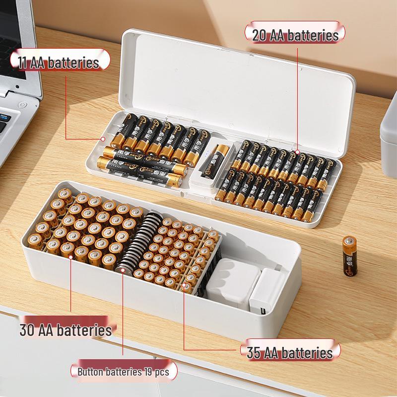Battery & Cable Organizer: Stores AA/AAA, Camera Chargers, Plugs, Cables - Perfect for Desktop Organization