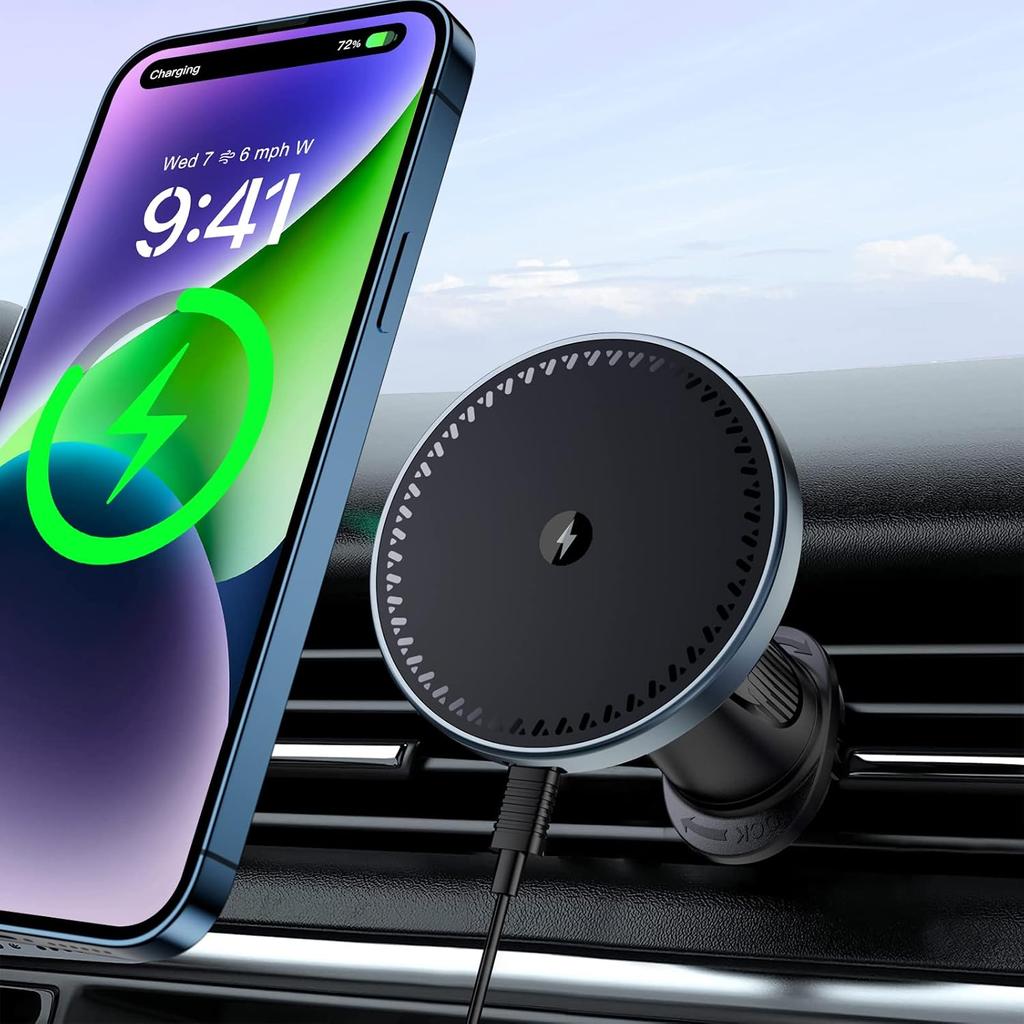 UYUXIO 15W Magnetic Wireless Car Charger Air Vent Fast Charging Car Mount Phone Holder with Magnet for iPhone 16 15 14 13 12