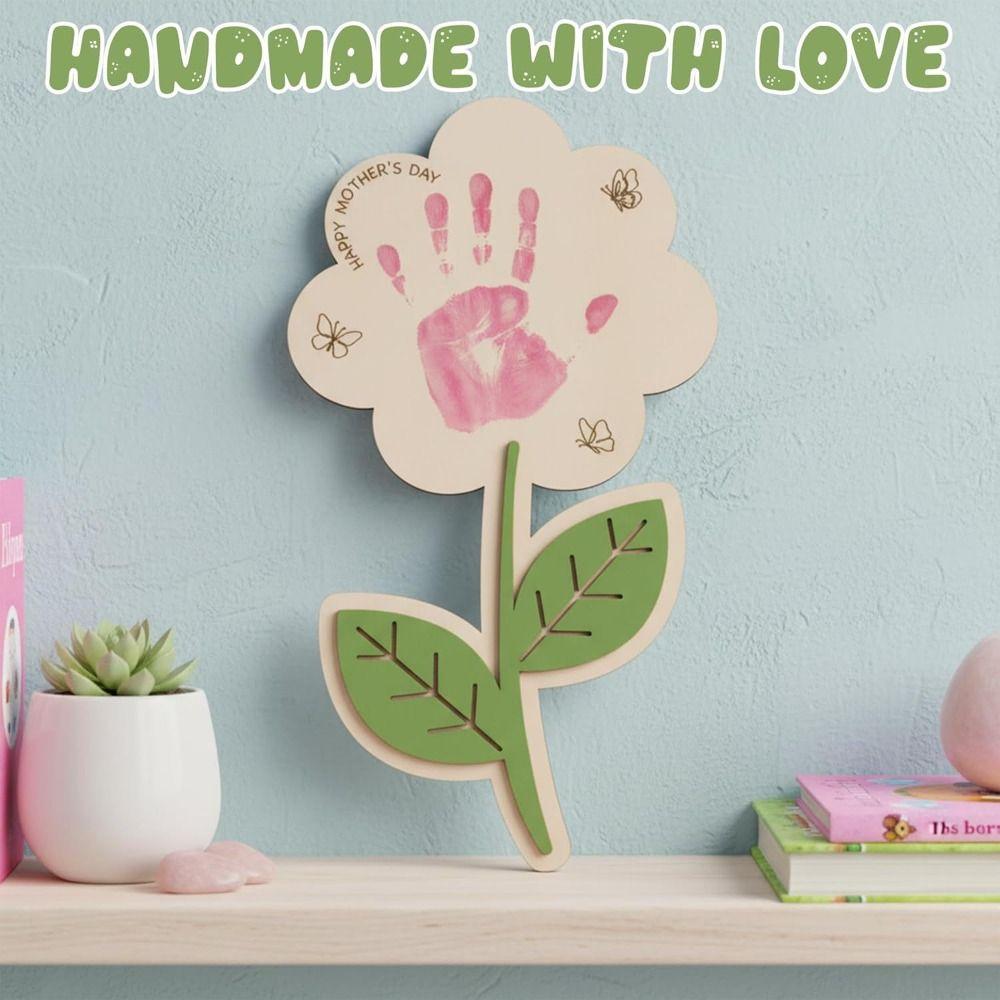 Decoration DIY Handprint Sign Ornament Flower Table Decor Wooden Flower Craft Mother's Day Gift