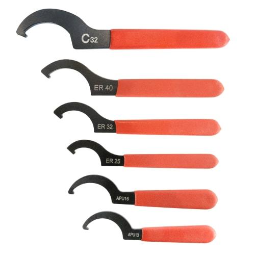 GOODRIG 6-Piece Hook Wrench, Coilover Wrench, and CNC Tool Holder Wrench Set for Models APU13, APU16, ER25, ER32, ER40, and C32. Hook Wrench for Adjus