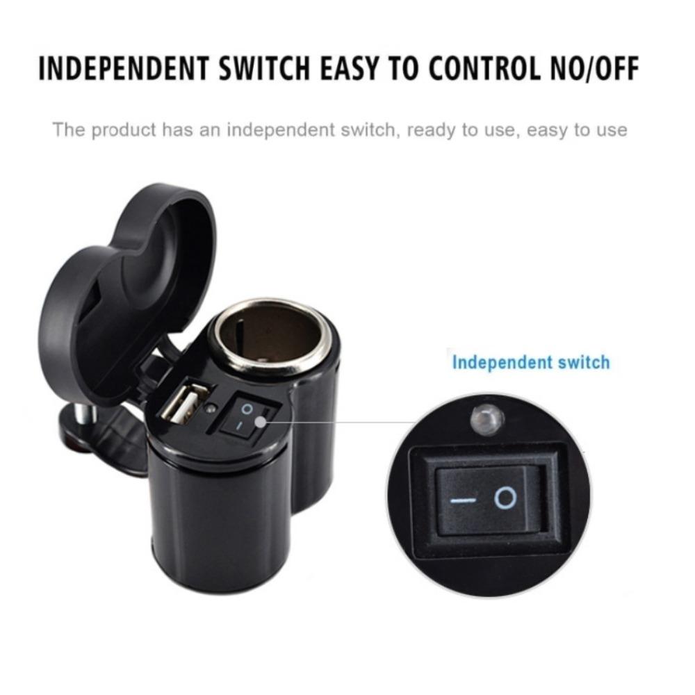 12V Motorcycle Handlebar USB Charger Waterproof Cigaret-te Lighter Socket with Switch for Cellphones Mobile Tablets GPS