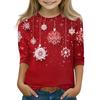 Christmas Day Print Tops For Youth Girls 5-16 Years Round Neck 3/4 Sleeves T-Shirts Trendy Tops Outfit Tees