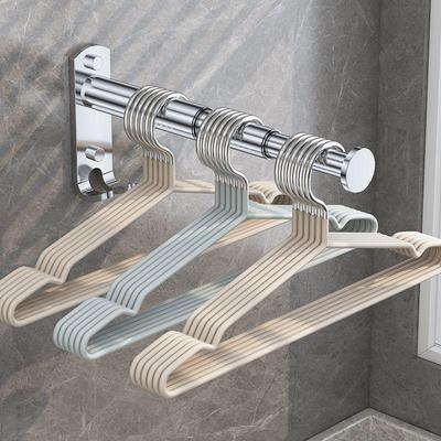 1pc Stainless Steel Clothes Hanger Storage Rack Foldable Wall-Mounted Drying Hanger Punch-Free Balcony Drying Hook Wholesale