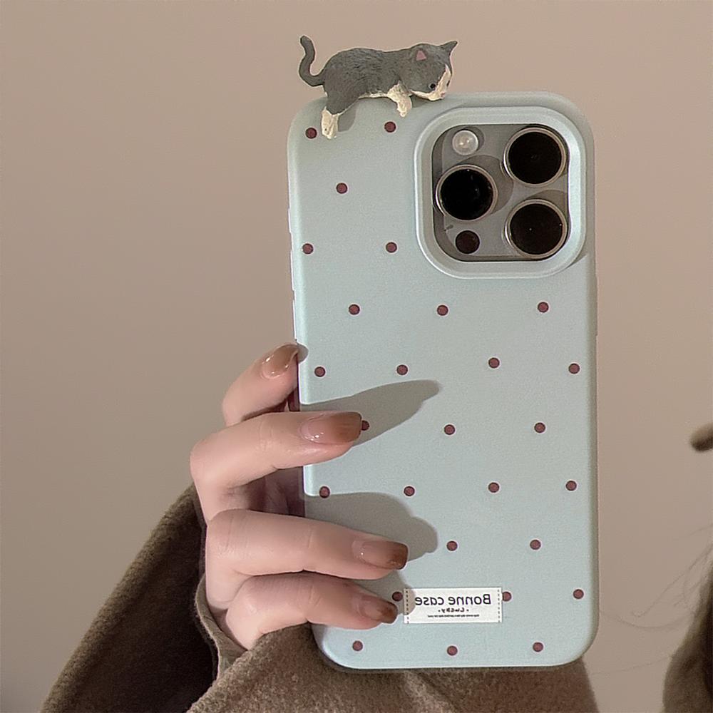Cute 3D Lying Cat Design for IPhone 17 and Apple 15 Pro Max, Simple Polka Dot Fashion Phone Case