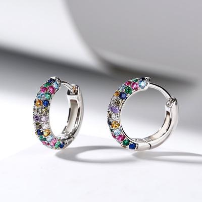 Fashion Silver Plate Round Mini Earrings Set Half Hoop Colorful Zircon Ladies Luxury Jewelry Hoop Earrings KTJ