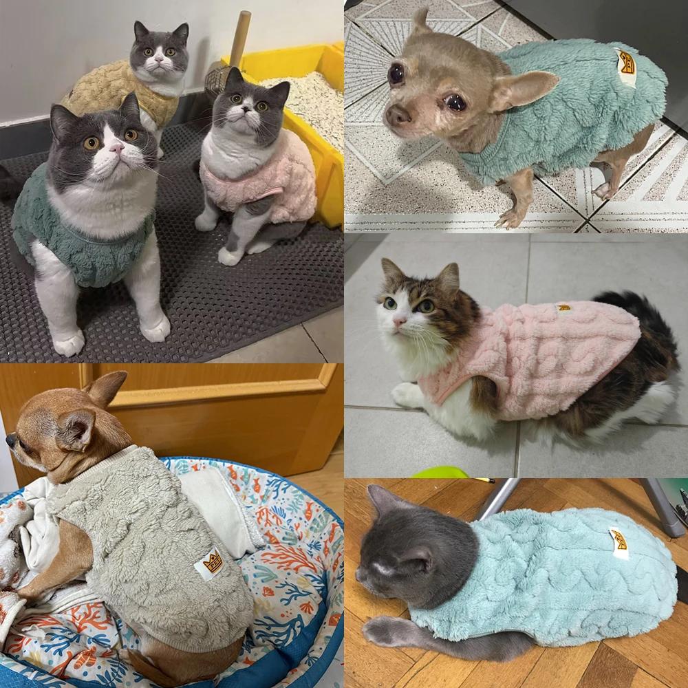 Fleece Sphynx Cats Clothes Autumn Winter Warm Vest Sweater For Small Cat Dog Solid Color Cozy Kitten Costume Apparel Pet Outfits