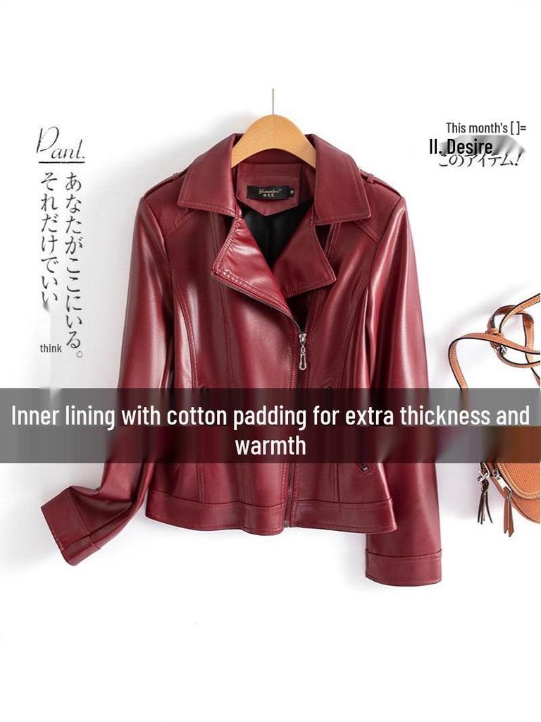 Giacca da Donna in Pelle di Agnello Slim Fit, Corta Taglia Comoda Stile Coreano, Cappotto Nero per Primavera & Autunno 2025