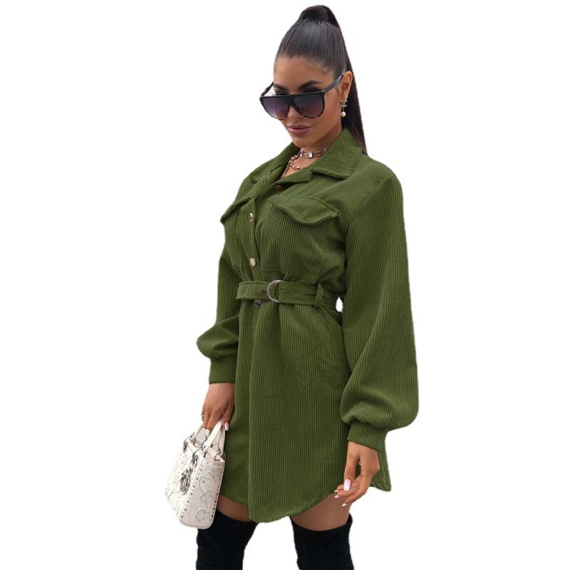 Autumn/Winter Corduroy Shirt Dress with Pockets - New Collection