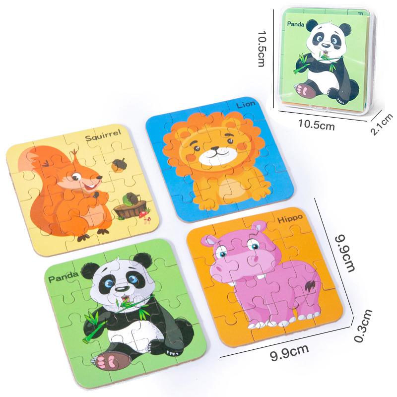 

64 Pieces Wooden Puzzle Cartoon Animals Car Fruits Vegetables Pattern Jigsaw Puzzles Game Kids Educational Learning Toys