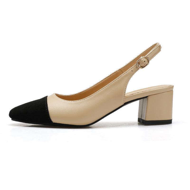 

Женские сандалии на среднем каблуке, с массивным каблуком, с круглым носком, без задника - Повседневная рабочая обувь из французской коровьей кожи 38 хаки