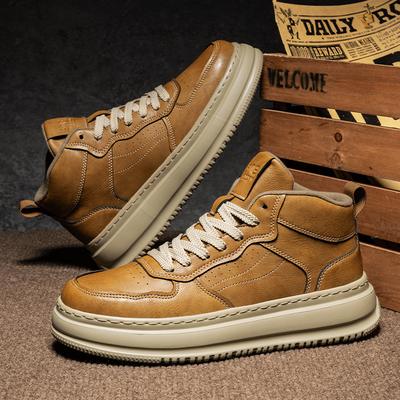 Herbst und Winter neue Mikrofaserleder-Oberfläche Retro-Board-Schuhe modisch vielseitig lässig Arbeit Schnürschuhe dicke Sohle erhöhend kalt klebrig Herren