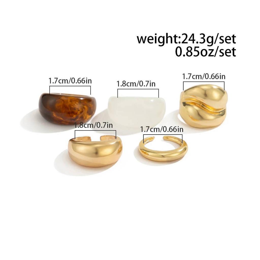 Ingemark 5Pcs/Set Boho Geometric Resin Rings for Women New Trend Punk Gold Color Open Adjustable Ring Couple Jewelry Accessories