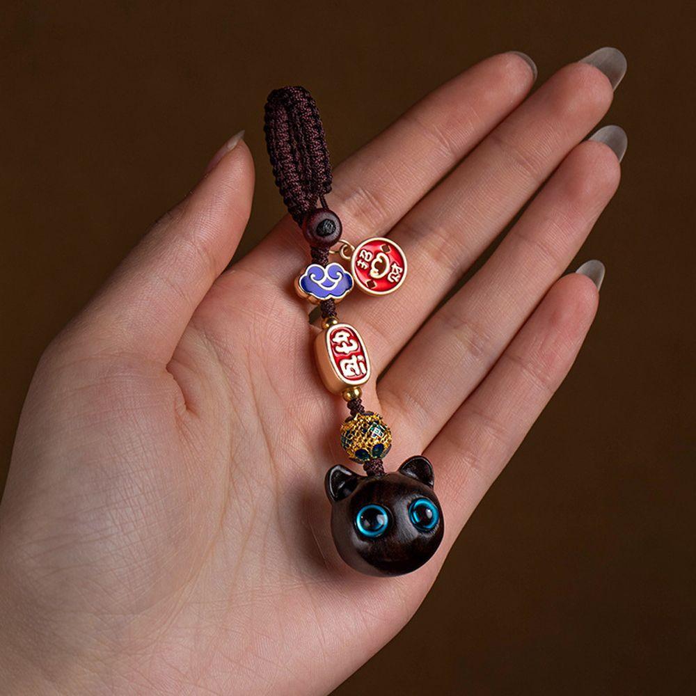 Style Cat Pendant Keychain Components Sandalwood KeyChains Jewelry Findings Wood Car Keyring