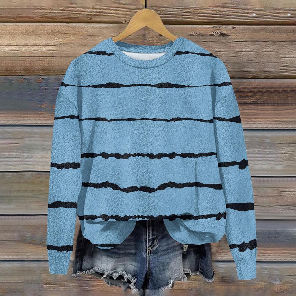 Mote langermet plysj trykket genser pullover topp for kvinner