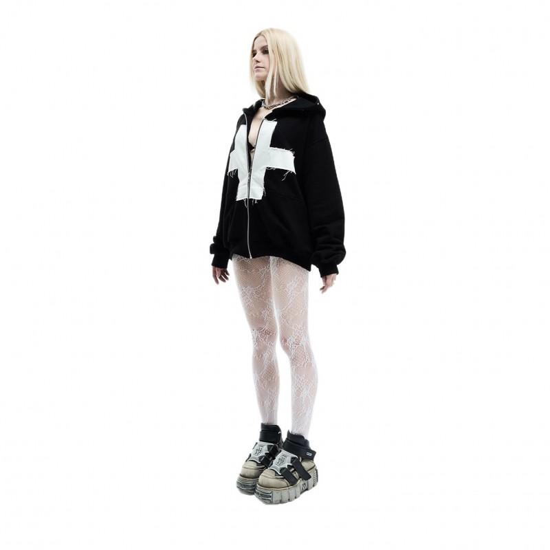 Womens Streetwear Hooded Zip-Up Sweatshirt Vintage Retro Style Oversized Fit Long Sleeve Fall 2025