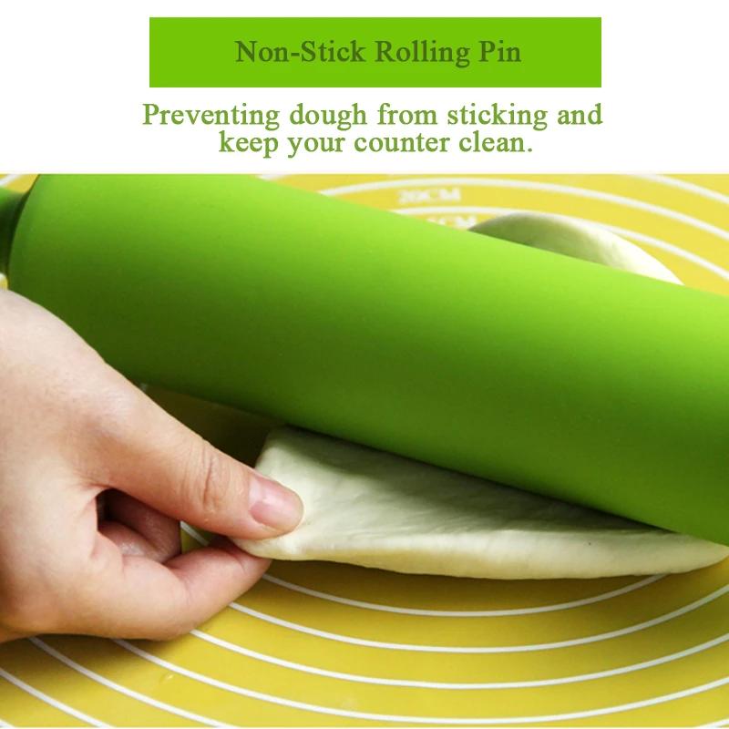 Non-Stick Plastic Handle Pin Pastry Dough Flour Roller Silicone Rolling Pin Pizza Pasta Roller Kitchen Pastry Baking Tool