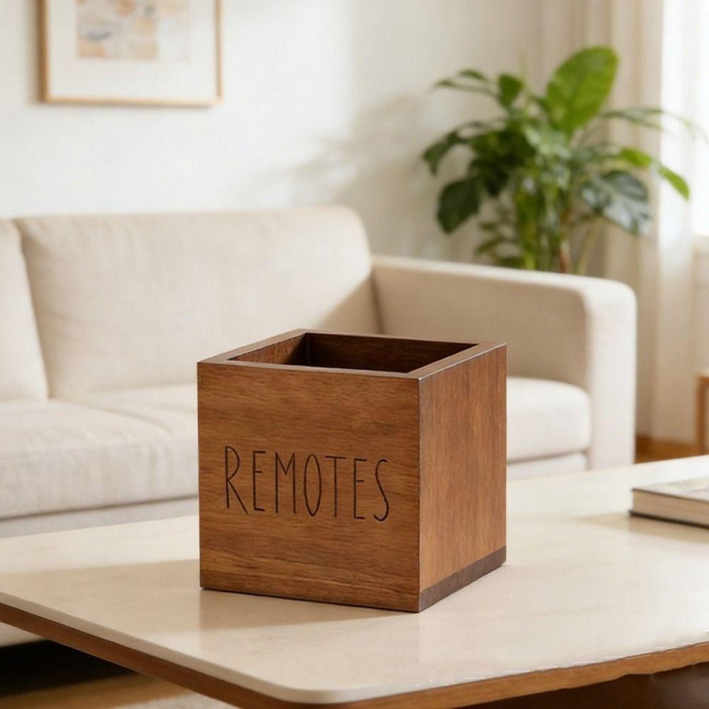 Remote Container Wood Remote Control Holder Simple Vintage Style Pen Holder Decorative Desktop Stationery Box for Living Room