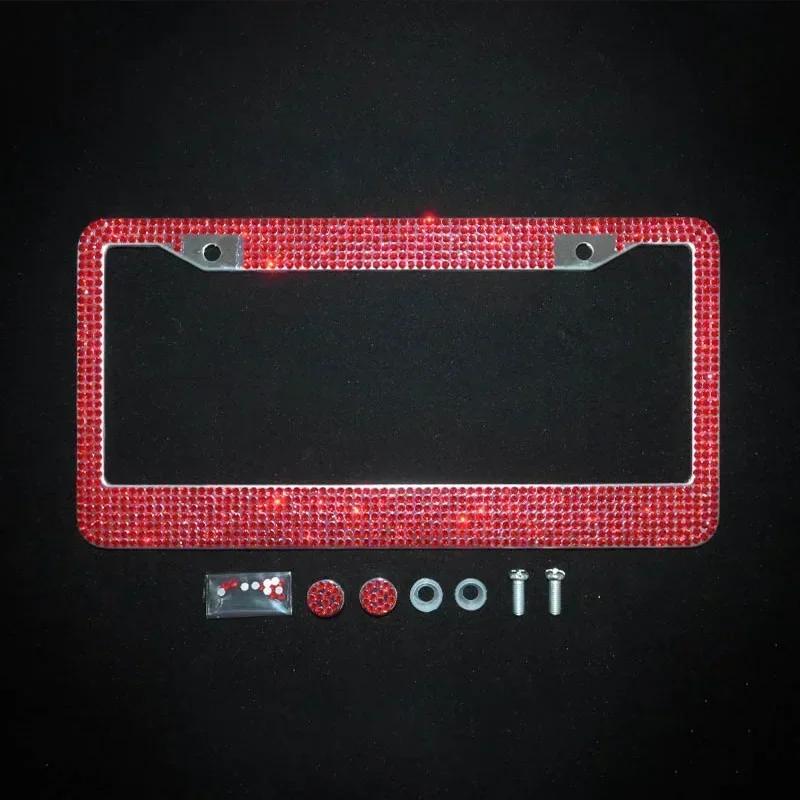 1/2pcs Bling Crystal License Plate Frame Luxury Car Frame Plate with Button Diamond Car License Plate Frame Cover for Women