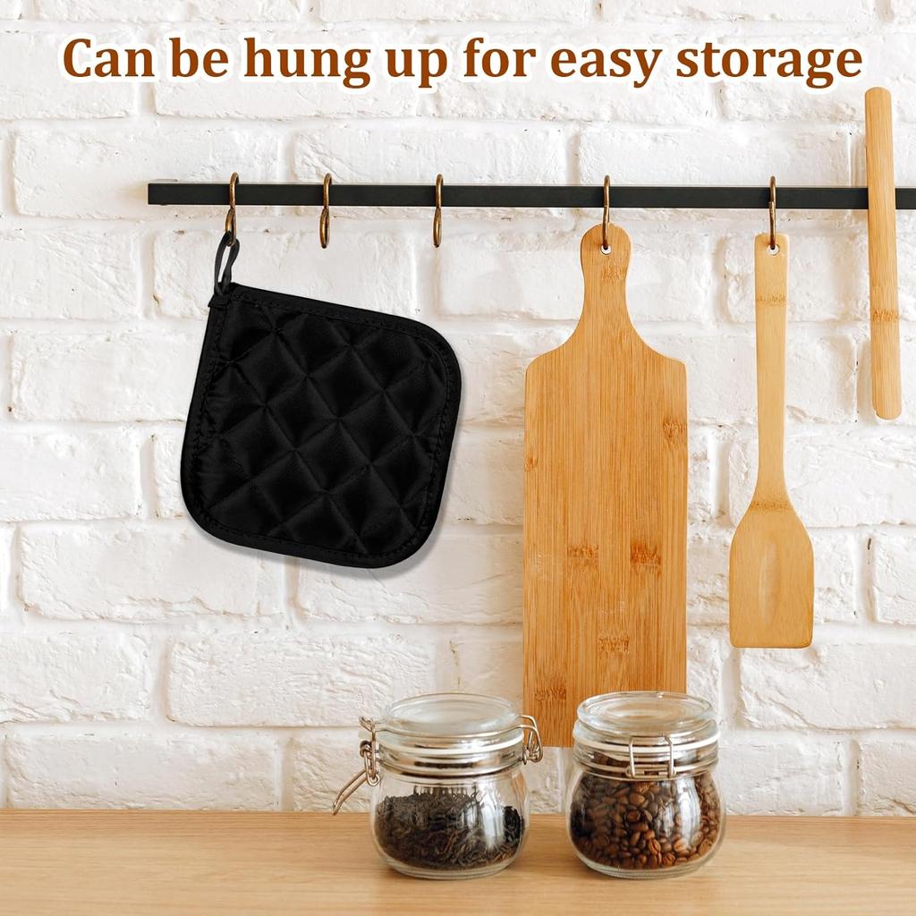 2 Pcs Cotton Pot Holders, Black, 6.69 X 6.69 Inch Square, Machine Washable