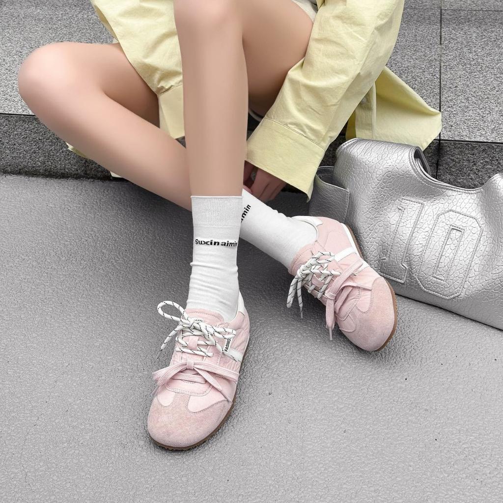 Leather retro German training shoes women's color matching Forrest Gump shoes 2025 new leather breathable soft sole sports casual white shoes
