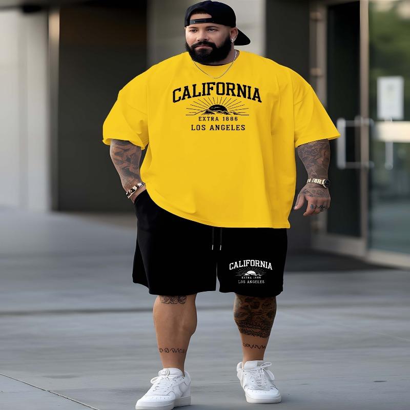 California 1886 Los Angeles 2025 men's latest trend large size short-sleeved suit summer fashion print European