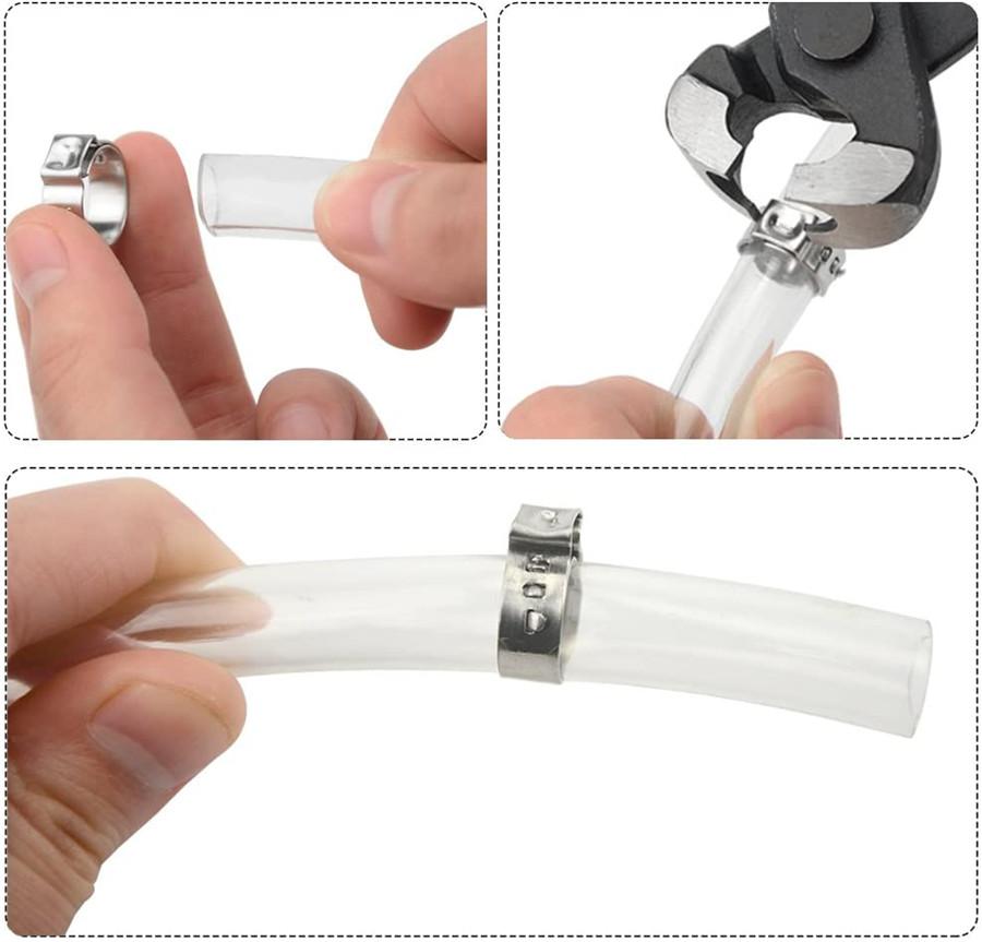 80 x 5.8-21mm Single Ear Plus Stainless Steel Car Hydraulic Hose Clamps O-Clips Pipe Fuel Air with Pliers Tool