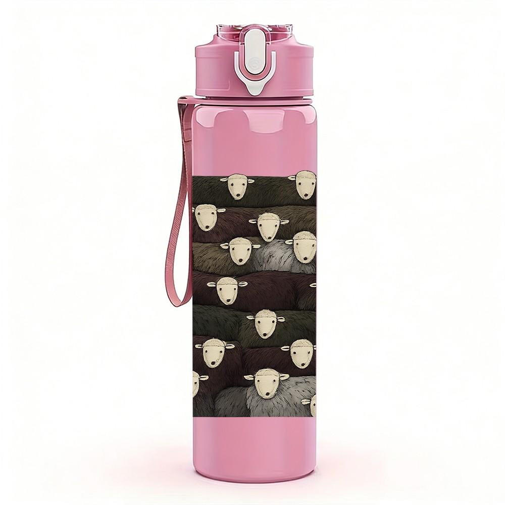 1PC Dark Fabric White Floral Texture 750ml Color Plastic Sports Water Bottle Leakproof Flip Straw Lid For Sports Office Home Use