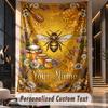Honey Bee Honeycomb Artwork Theme Wall Tapestry Customized With Name Text Personalized Hanging Tapestry For Bedroom Living Room Decor