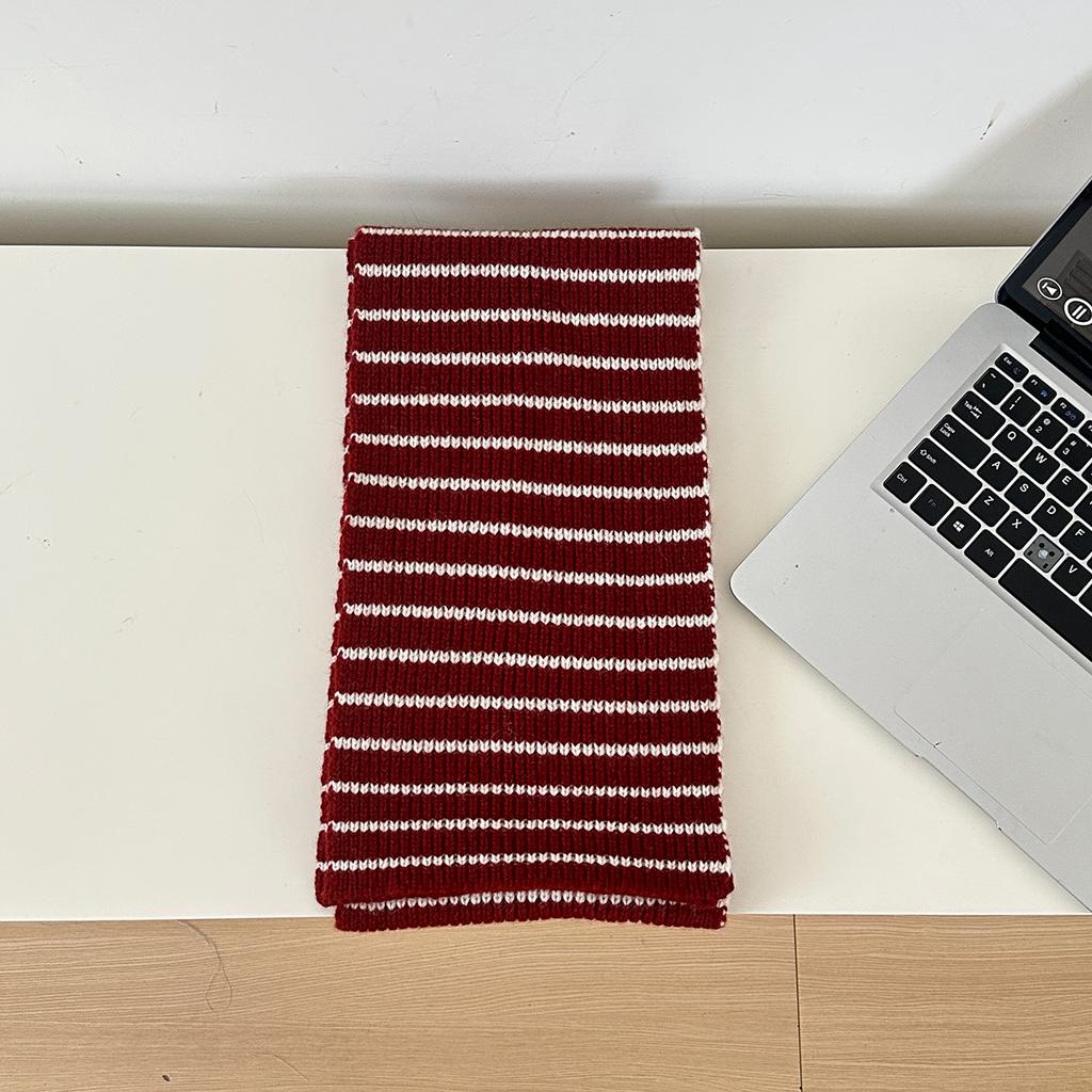A Simple Color-Blocked Striped Knitted Wool Scarf For Autumn And Winter Soft And Versatile Pure Wool Neck Warmer For Women
