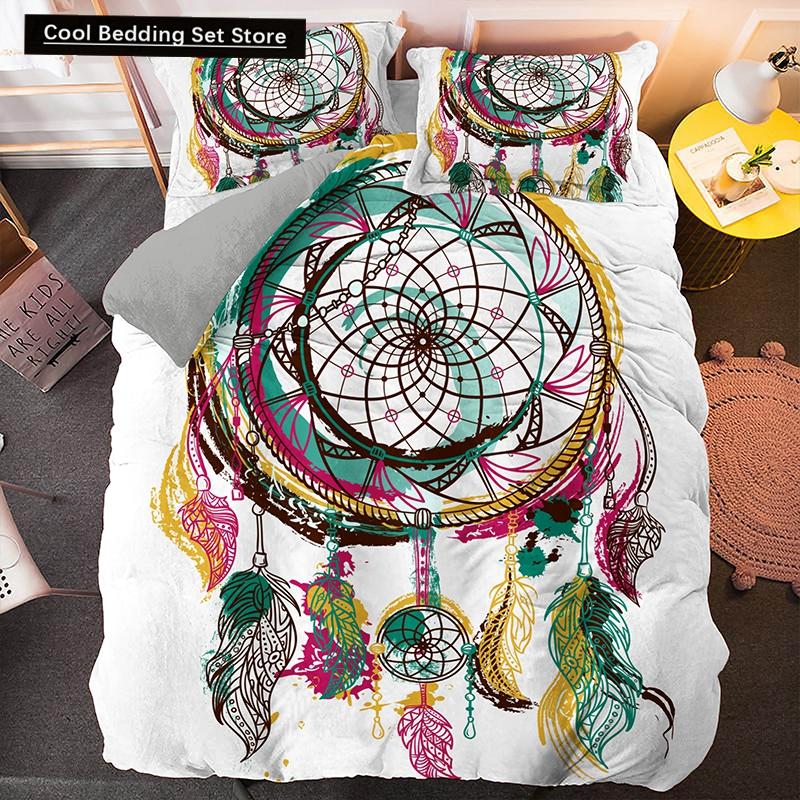 Traumfänger Elch Königin Bettbezug Böhmischer Stil Schmetterling Bettwäscheset für Teenager Mädchen Frauen Ziege Weiß 2/3-teiliger Bettdeckenbezug