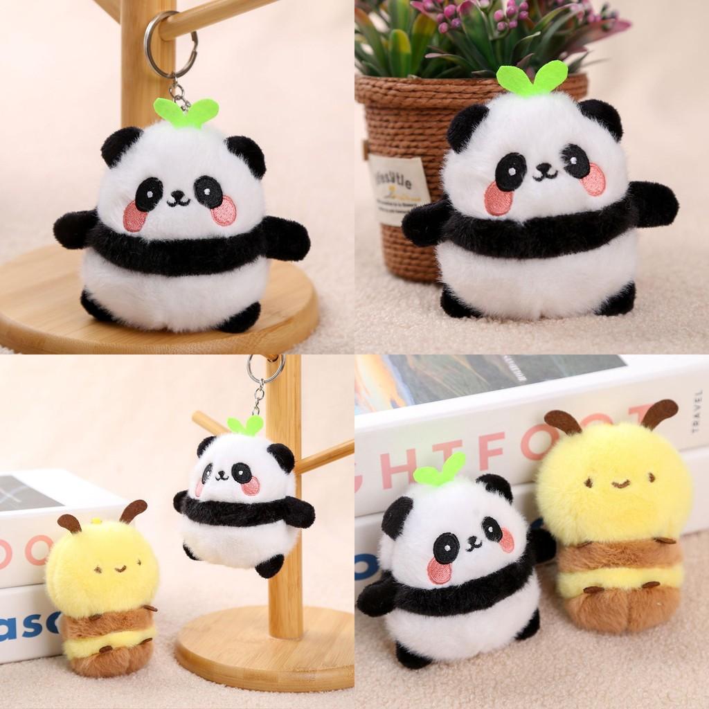 Panda And Bee Plush Keychain For Girls Gift Cute Animal Car Accessory