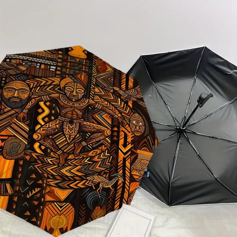 1PC African Culture Umbrella-8-Rib Reinforced Portable Folding Travel Suitable for All Seasons Outdoor Daily Use Is an Ideal Choice -K0372