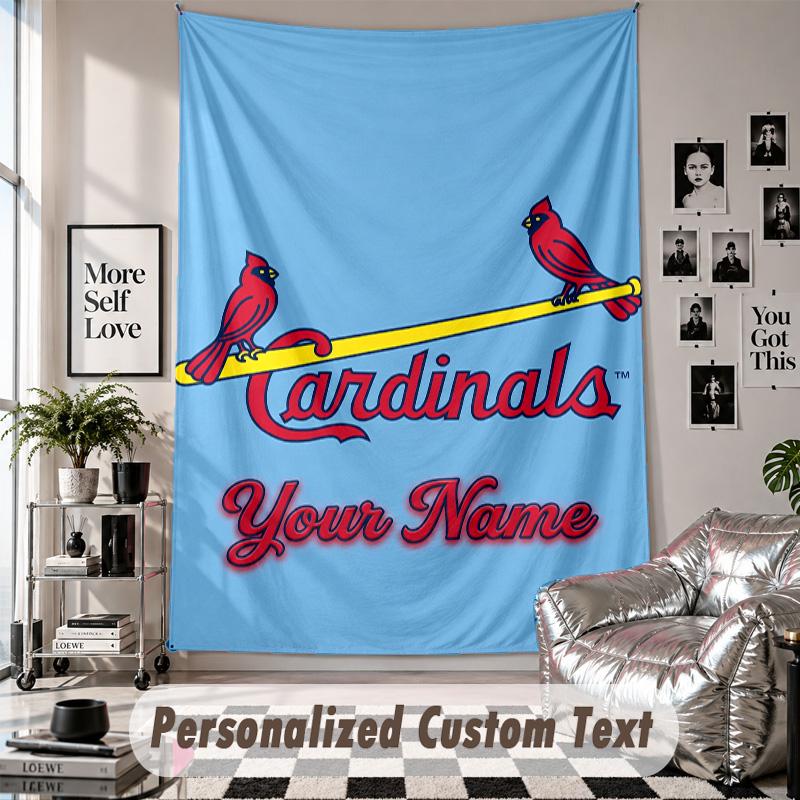 Wall Hanging Tapestry With Custom Name & Text, St. Louis Cardinals Decorative Tapestry For Bedroom