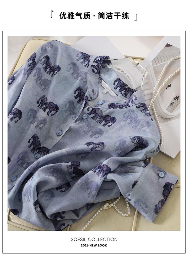 100% mulberry silk printed shirt for women, 2026 spring fashion commuting versatile long sleeved silk shirt
