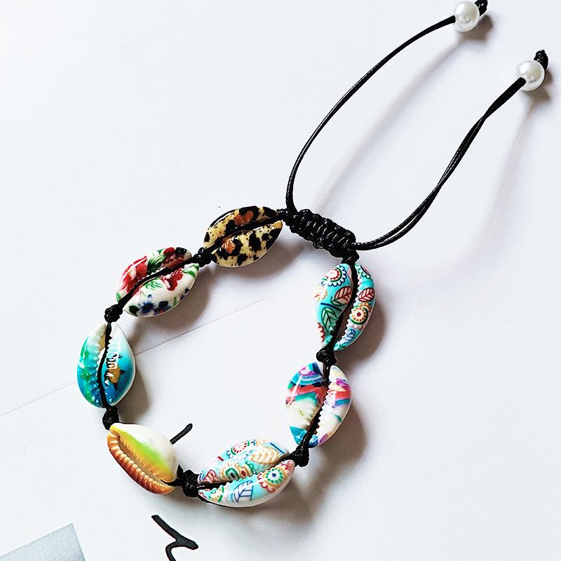 Handmade Bohemian Bracelet with Natural Shell Beads and Waxed Cord