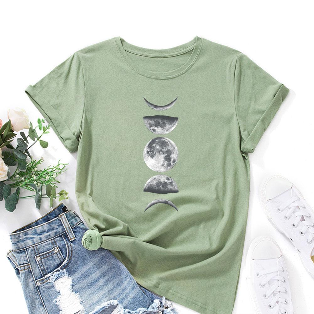 Gradient Moon Fashion Harajuku Style Pure Cotton Printed Women's Round Neck Short Sleeved T-shirt