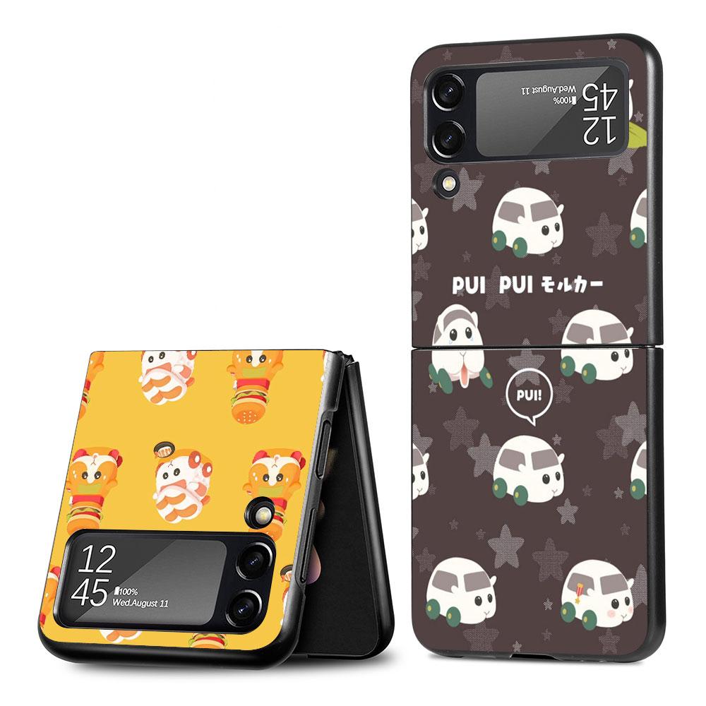 PUI PUI MOLCAR Cute Case for Samsung Galaxy Z Flip4 Flip3 5G PC Hard Cell Phone Shell Z Flip 4 3 Black Coque Zflip4 Zflip3 Cover
