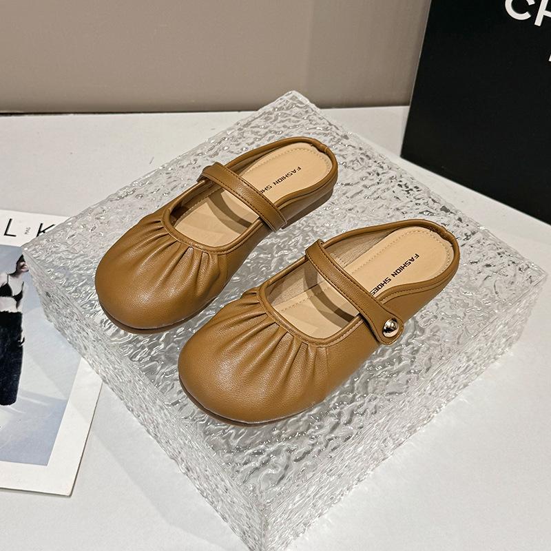 

2025 Ленивые туфли-педали Muller универсальные нескользящие полушлепанцы на мягкой подошве, носить с сумкой, шлепанцы с закрытым носком на все сезоны, женские 40 жёлтый