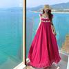 Yi Mengling French Bright Lace Suspender Dress Women's Summer Seaside Vacation Style Atmosphere Long Dress