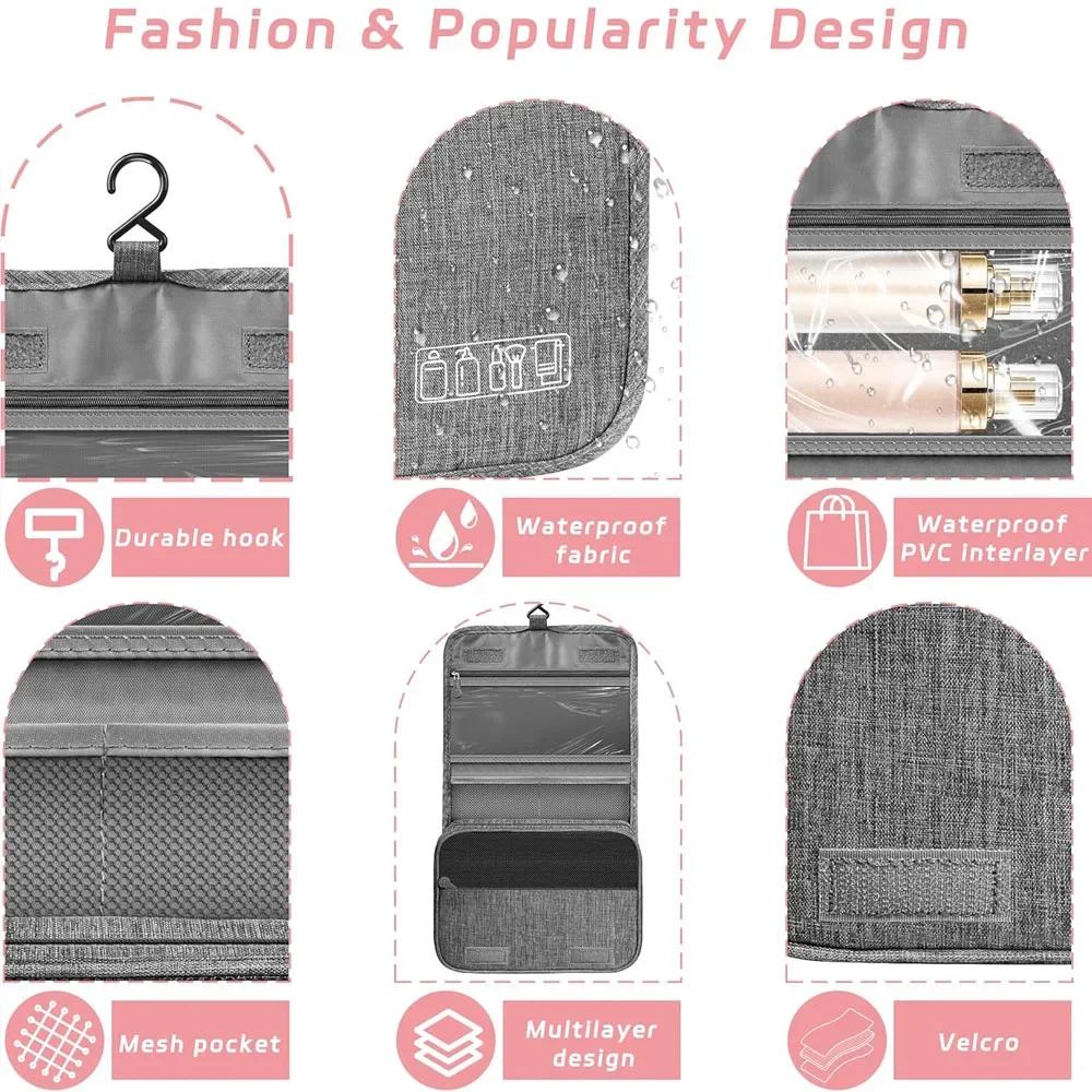 Makeup Bag With Twill Fabric,Large Capacity Portable Travel Storage Bag,Waterproof,Men's and Women's Hanging Toiletries Bag