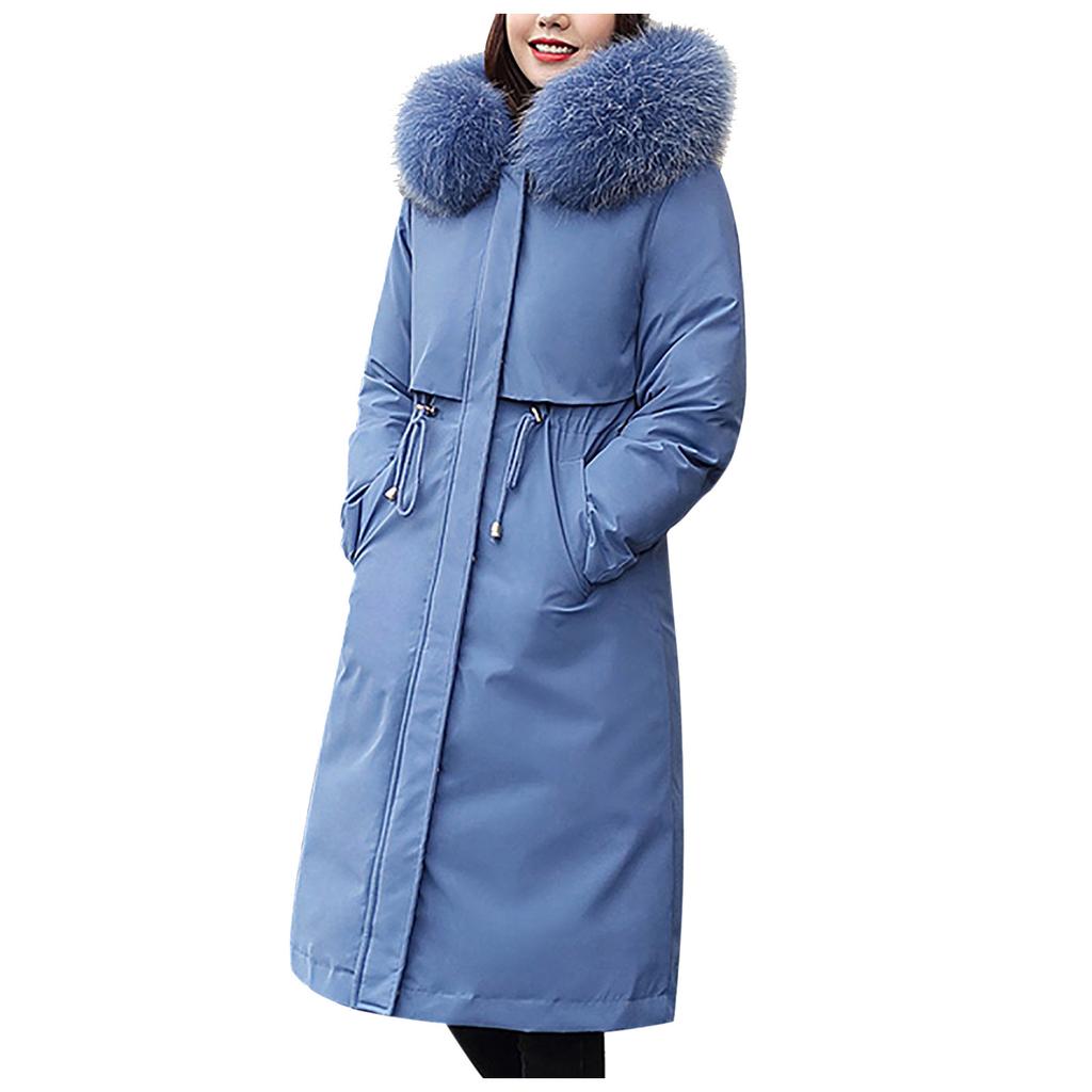 Langes einfarbiges Kapuzen-Pie-Overcoming-Slim-Fit-Daunenjacken-Damenjackenoberteil