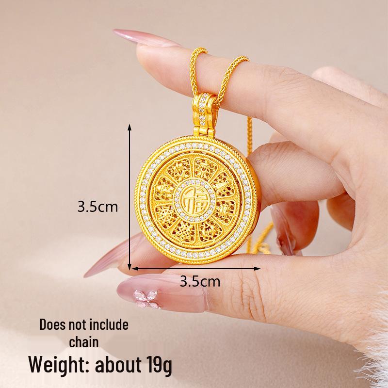 Ancient Gold Sand Eight-Treasure Compass Blessing Necklace - Chinese Retro Copper Alloy Jewelry