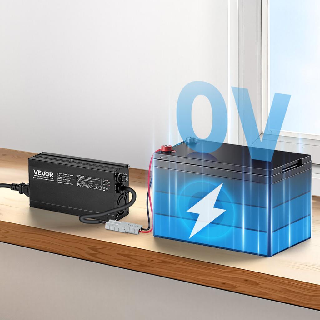 VEVOR 12V 10A Lithium Battery Charger, 14.6V, AC-DC LiFePO4 Smart Charger, with Anderson Connector, LED Indicator, 0V Activation