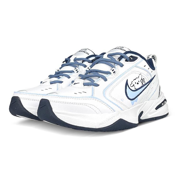 Nike Air Monarch 4 White Navy Abrasion Resistant Low Top Chunky Sneakers Unisex White Blue 415445-102(Team47-M4)